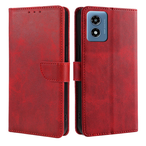 Moto G 5G 2024 Calf Texture Buckle Flip Leather Phone Case - Red